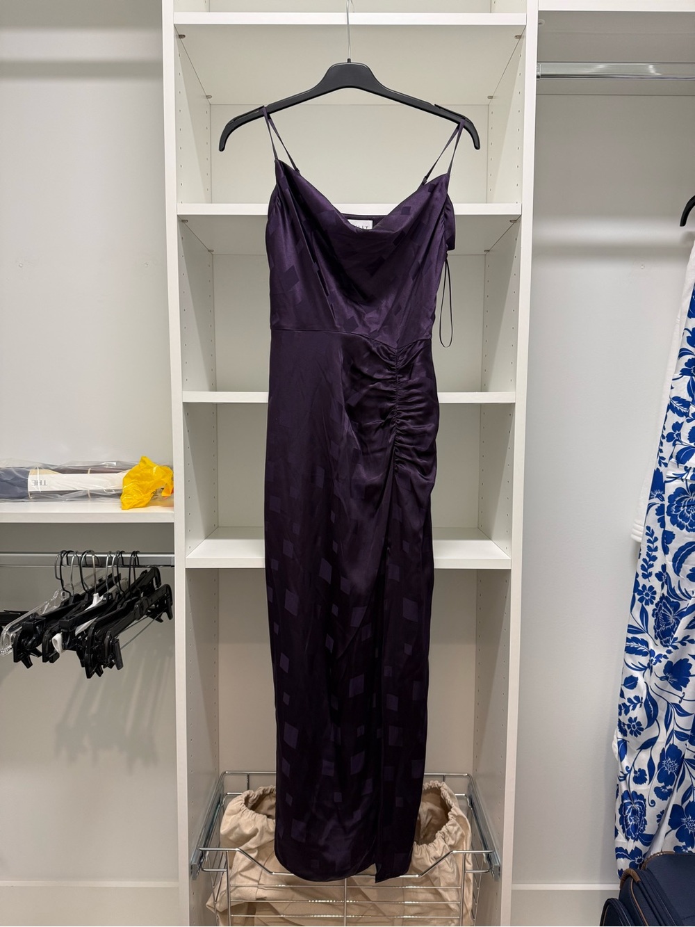 Milly Plum Satin Cowl Maxi Dress